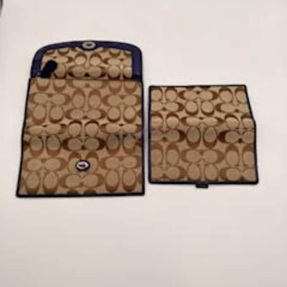 Coach Signature Canvas Wallet Set Violet Trim Turnlock Flap+Slim Checkbook - Picture 4 of 7